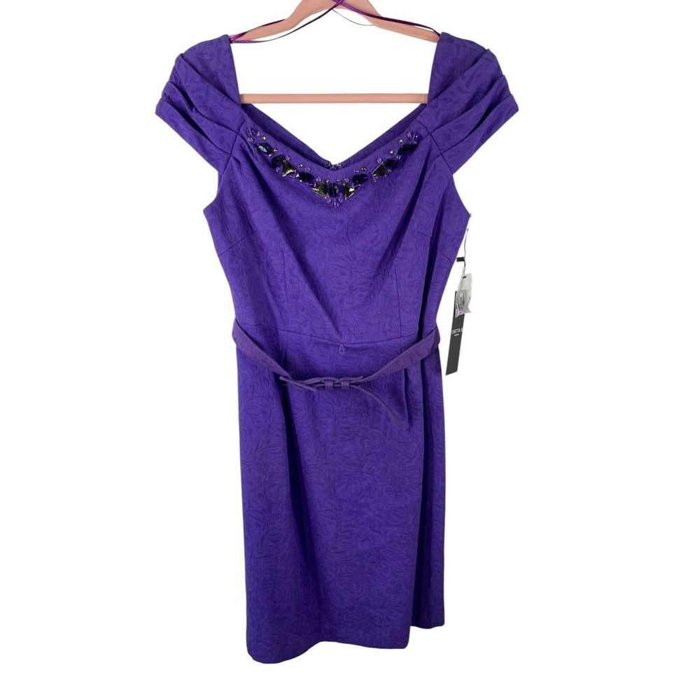 NWT Chetta B Sunhee beaded front off shoulder midi dress with belt size 6